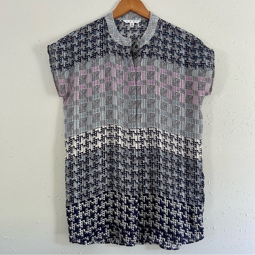 🦋 CAbi Blue Purple Lightweight Geometric Print Sleeveless Tunic Blouse Small